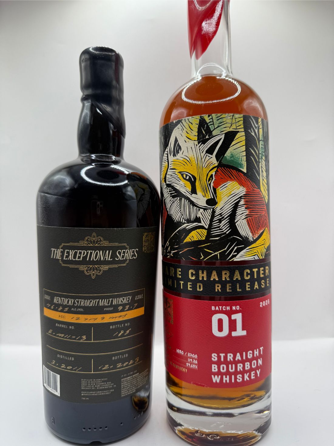 Rare Character Exceptional Series 12 year Malted Whiskey and Rare Character 2025 Batch 1 Limited Edition Bourbon